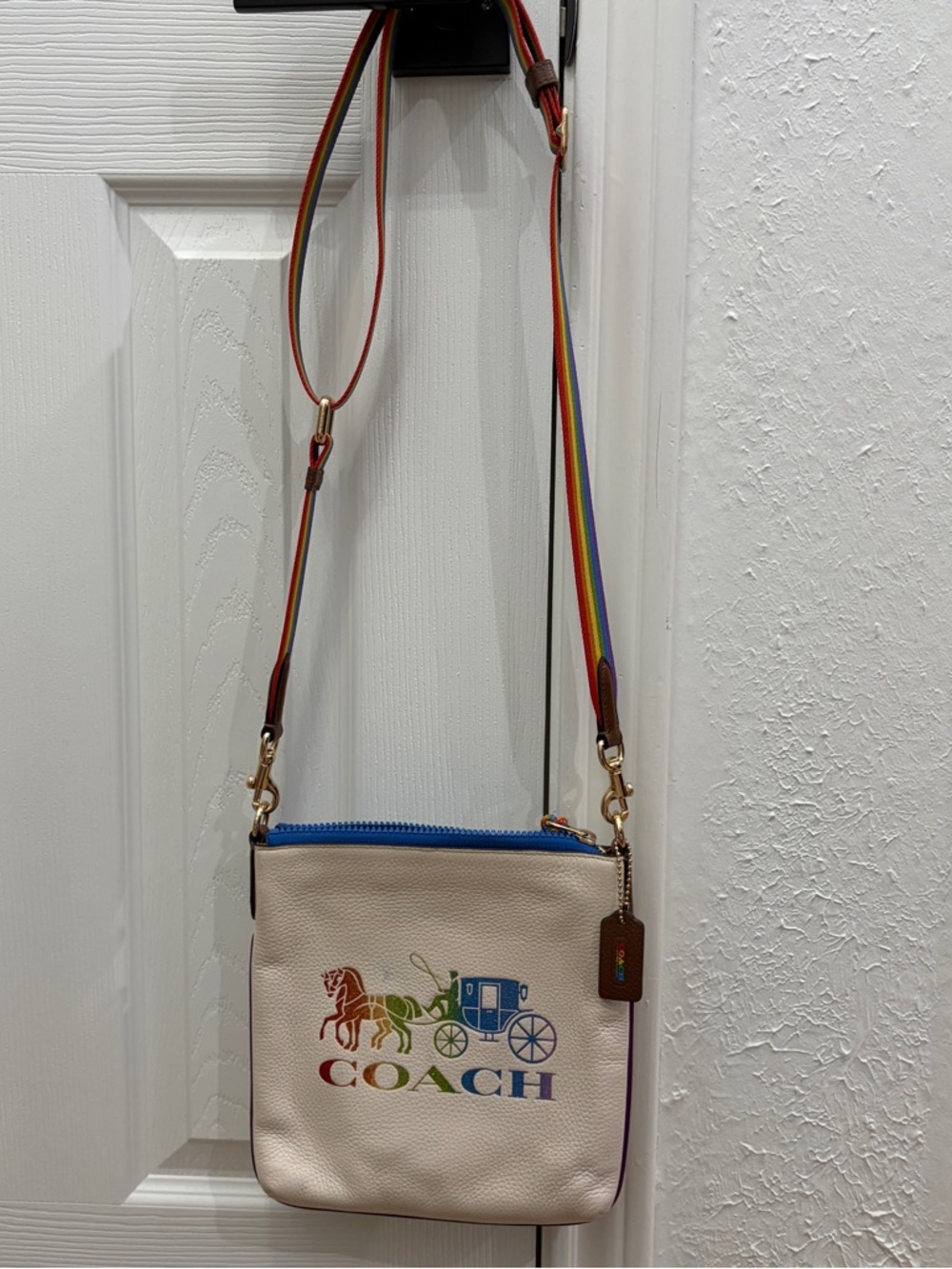 COACH Pride Cream Crossbody with Rainbow Horse & Carriage Logo